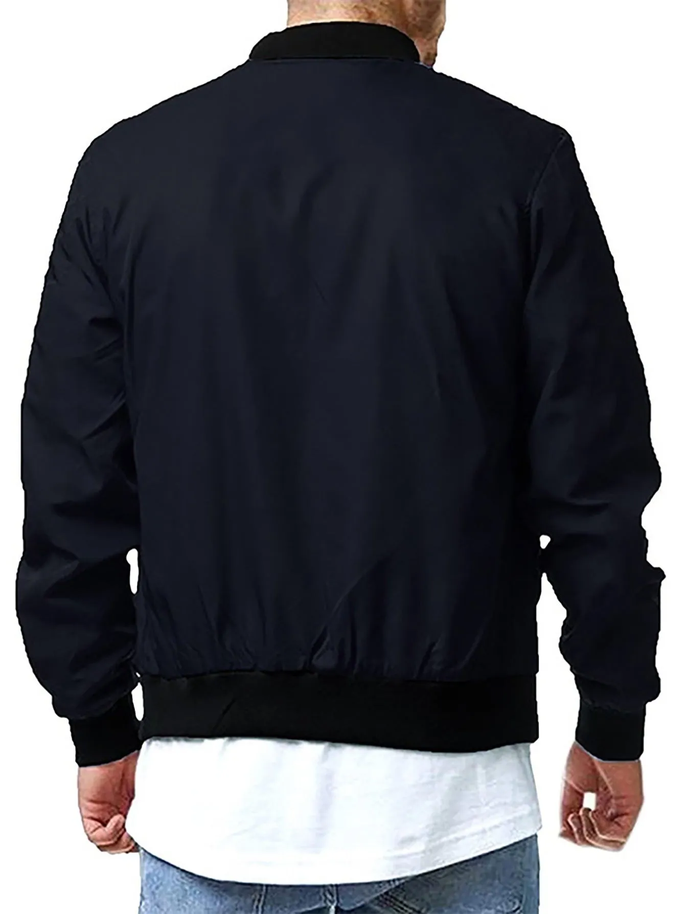 Men's Solid Color Zip Up Bomber Jacket