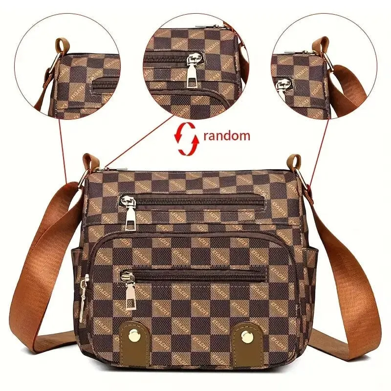 Multiple Pockets Trendy Plaid Crossbody Bag