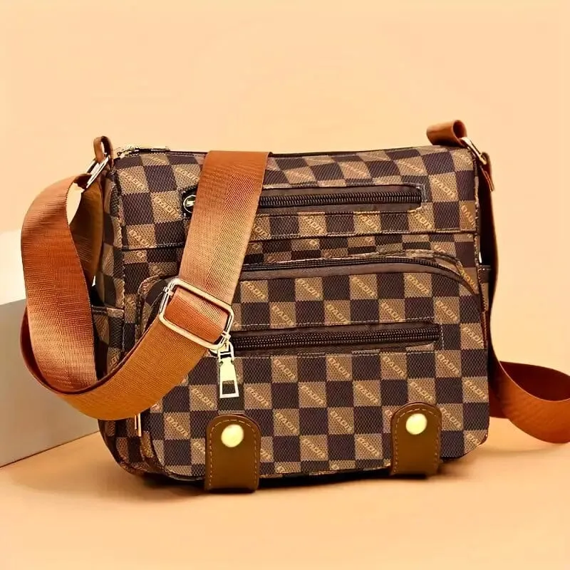 Multiple Pockets Trendy Plaid Crossbody Bag