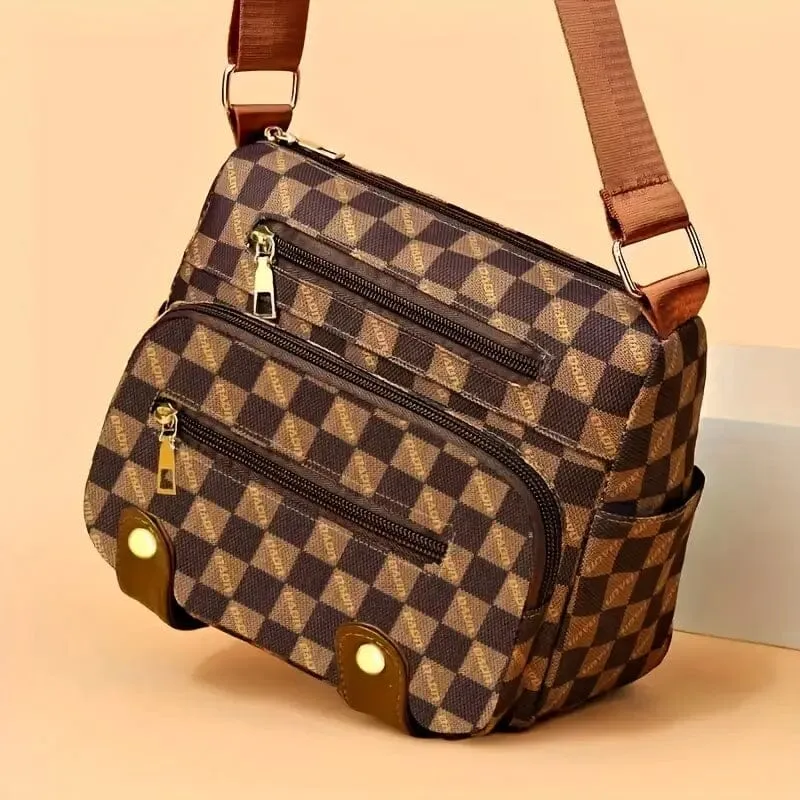 Multiple Pockets Trendy Plaid Crossbody Bag