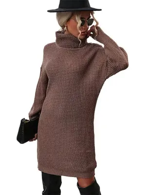 New women’s solid color turtleneck sweater dress