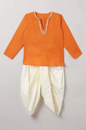 Orange Short Kurta with Dhoti