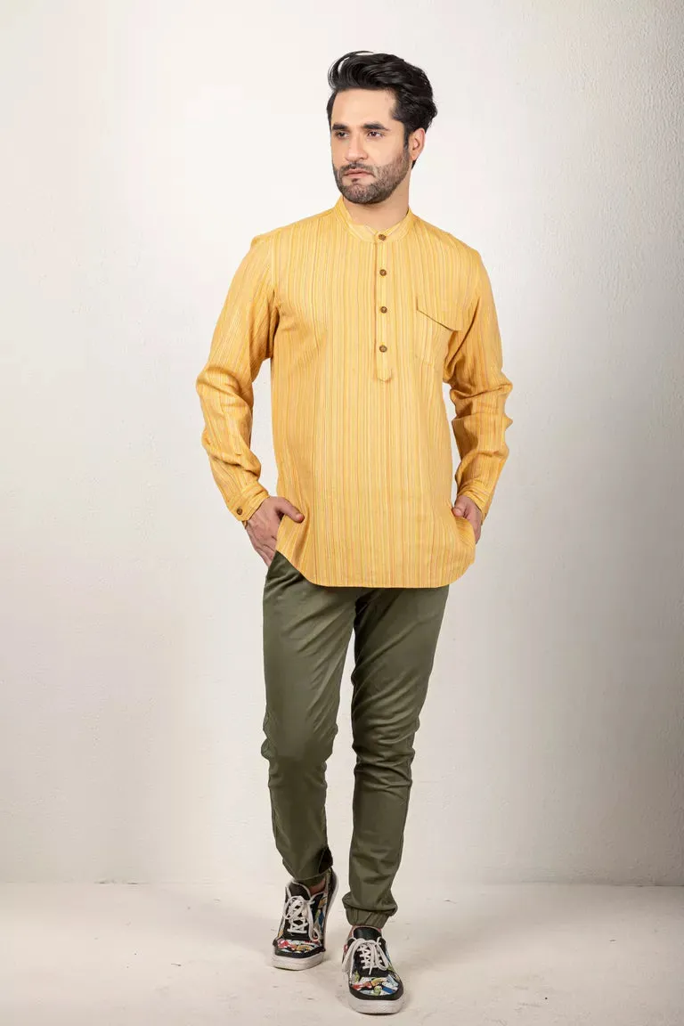 Orange Woven Striped Short Kurta