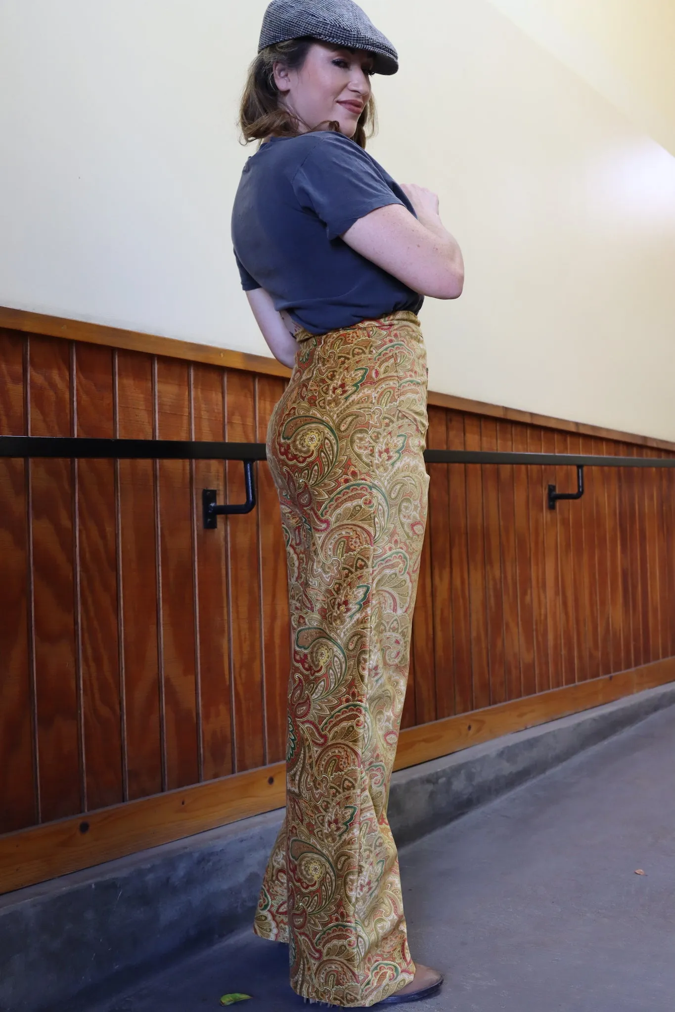 "Eternal Cool" High Waisted Paisley Velvet Pants