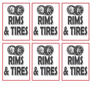 Rims & Tires Store Window Display Paper Signs; 18w x 24h - 6 Pack