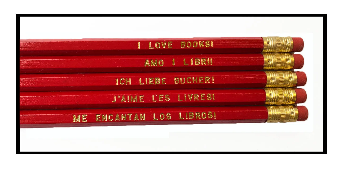 Set of 5 'I Love Books' Language Pencils