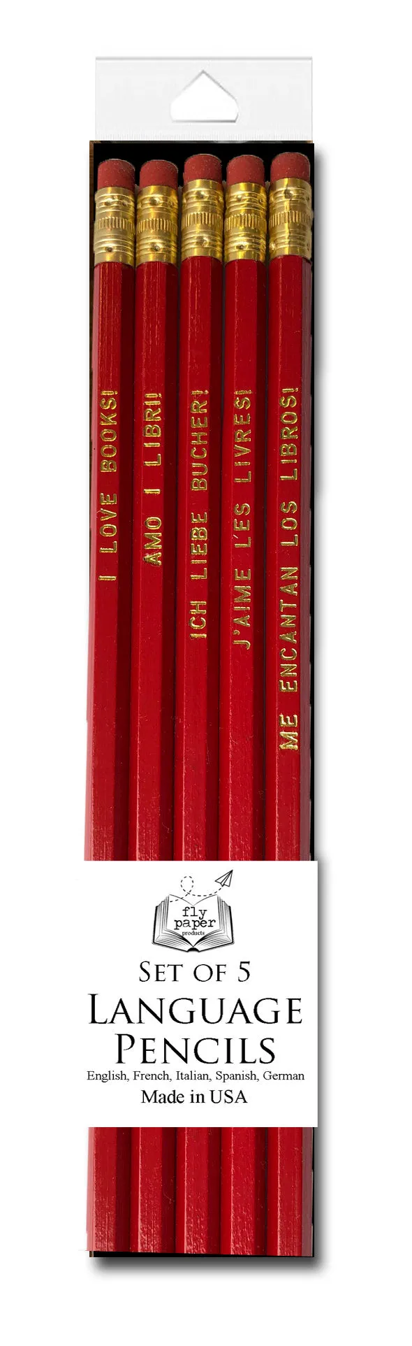 Set of 5 'I Love Books' Language Pencils