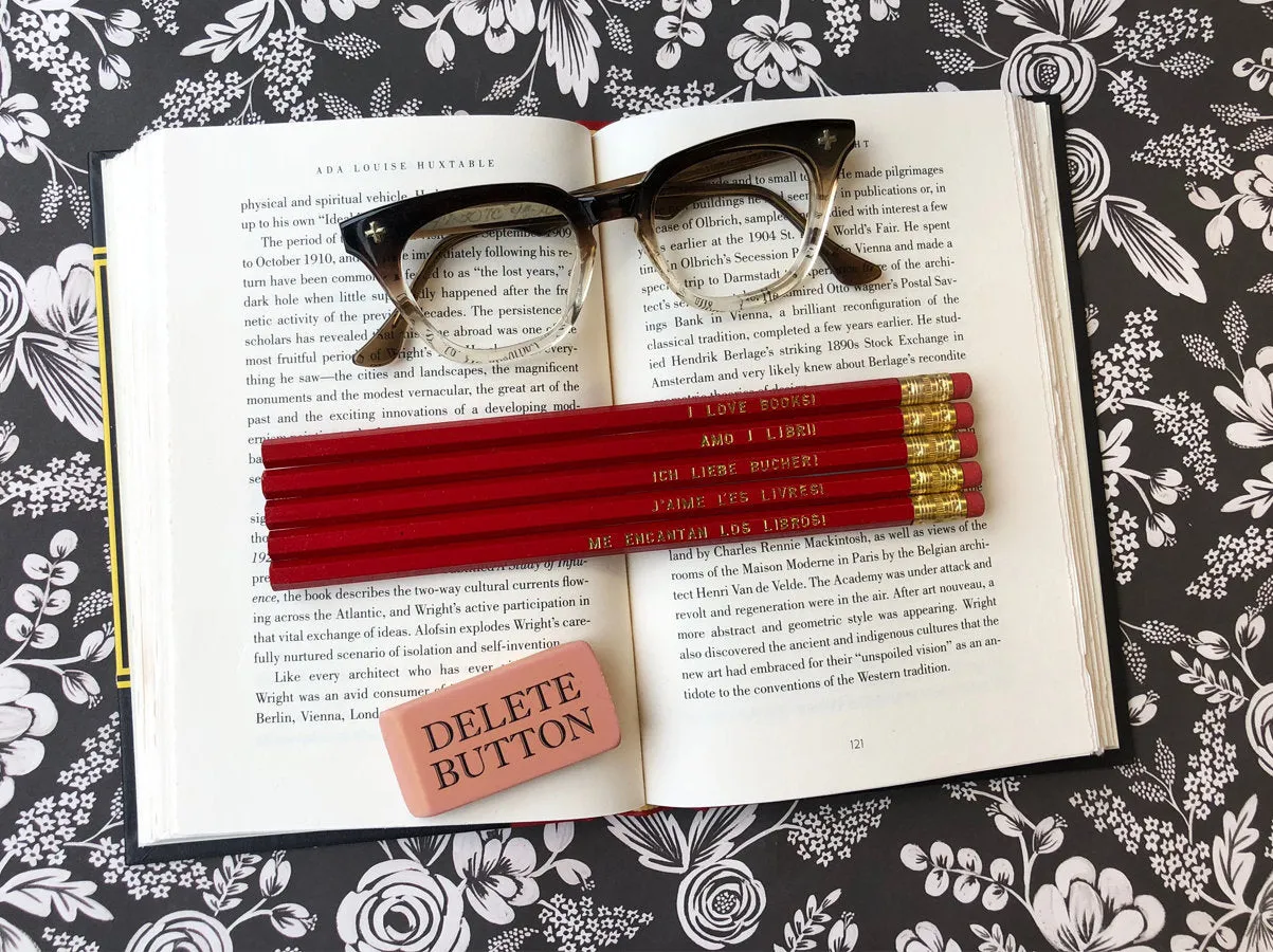 Set of 5 'I Love Books' Language Pencils