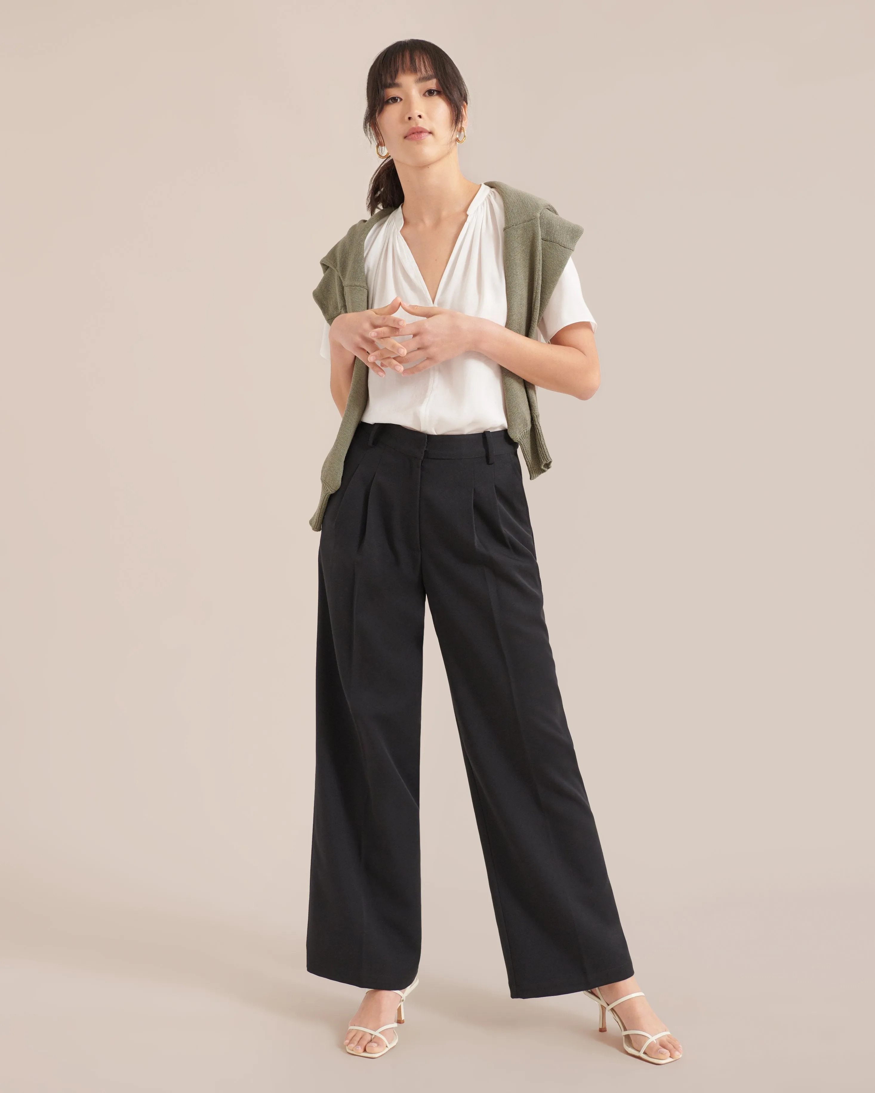 Shonda Wide-Leg Pleated Trousers