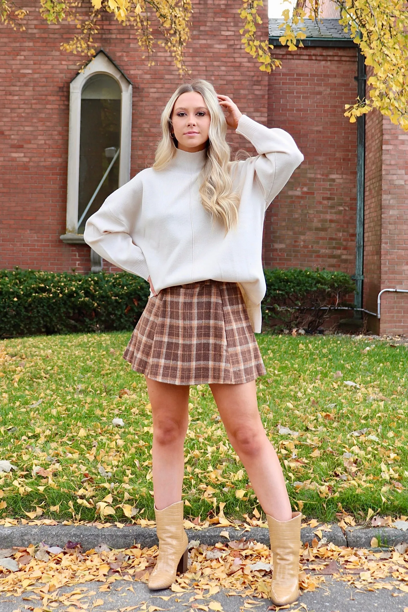 So Classic Plaid Skirt Brown