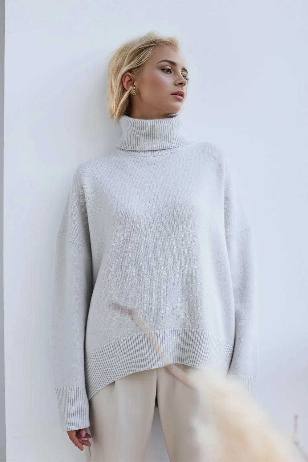 Soft Cashmere Style Turtleneck Dropped Shoulder Long Sleeve Sweater available in 12 colors