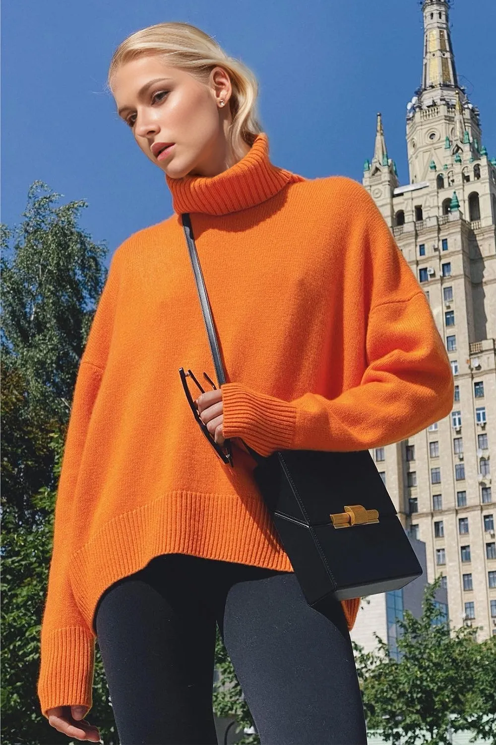 Soft Cashmere Style Turtleneck Dropped Shoulder Long Sleeve Sweater available in 12 colors