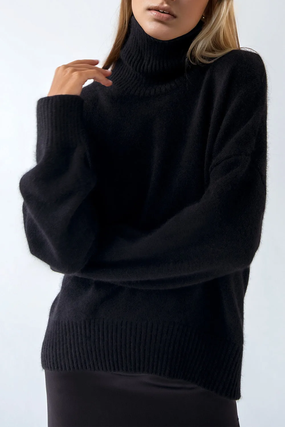 Soft Cashmere Style Turtleneck Dropped Shoulder Long Sleeve Sweater available in 12 colors