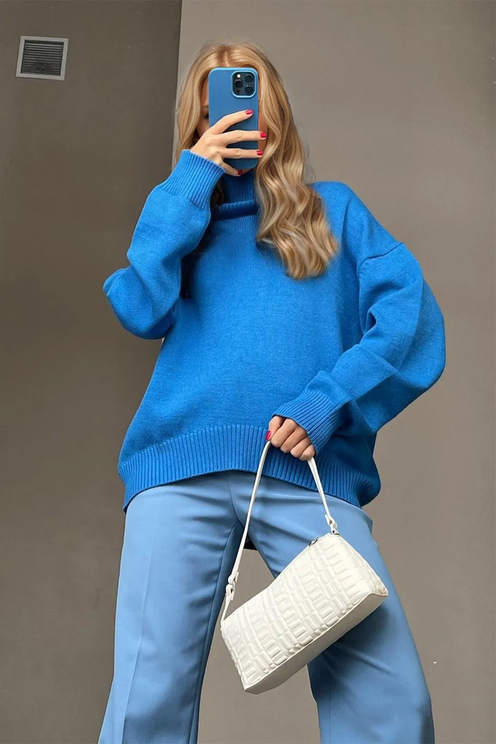 Soft Cashmere Style Turtleneck Dropped Shoulder Long Sleeve Sweater available in 12 colors