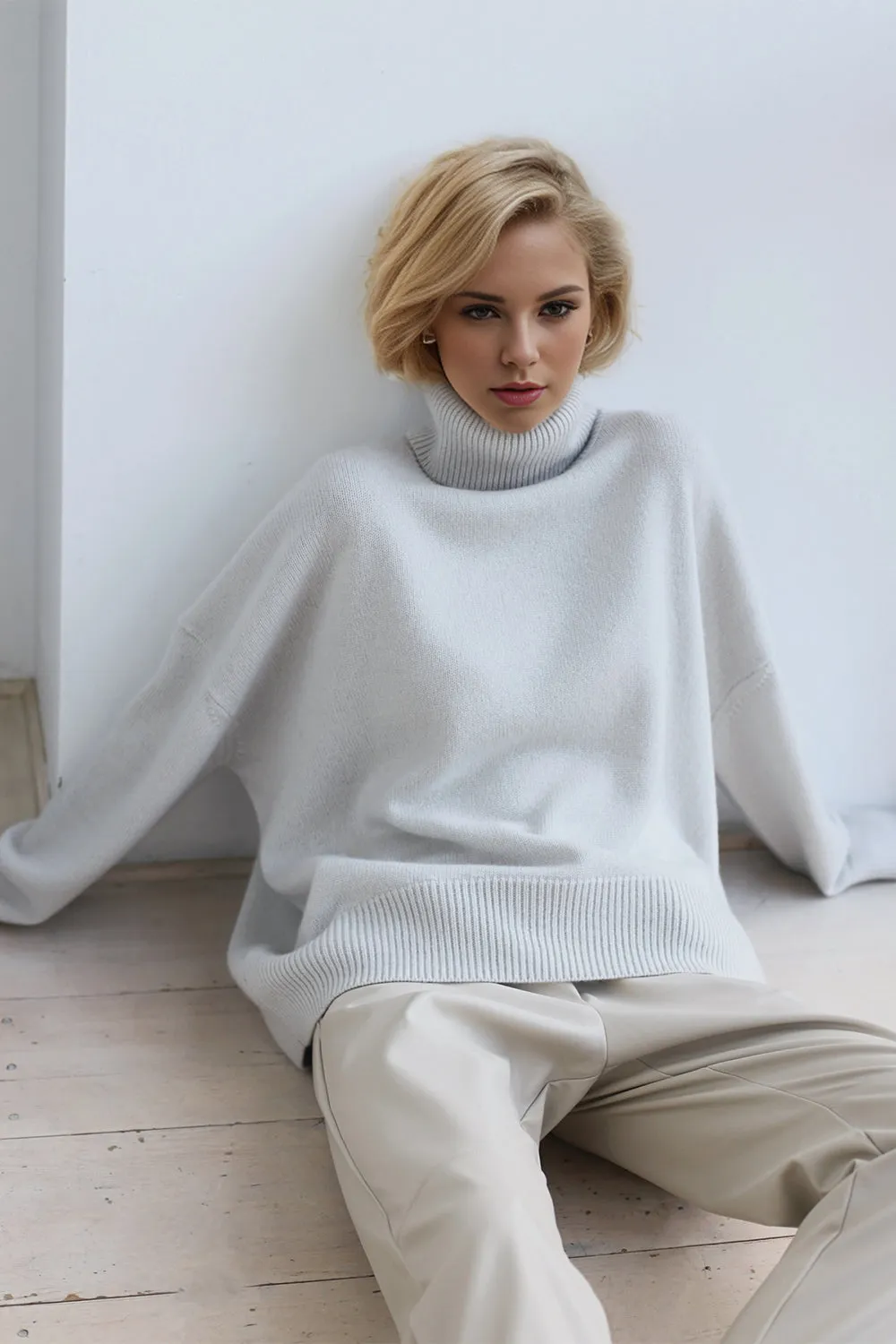 Soft Cashmere Style Turtleneck Dropped Shoulder Long Sleeve Sweater available in 12 colors