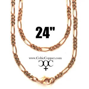 Solid Copper Figaro Necklace Chain NC41 Fine Italian Style 4mm Figaro Chain Long 24 Inch Necklace Chain