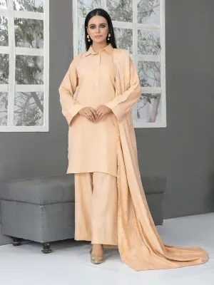 Tawakkal "Eladari" Winter Leather-Peach Suit with Shawl (D3856) - Gold