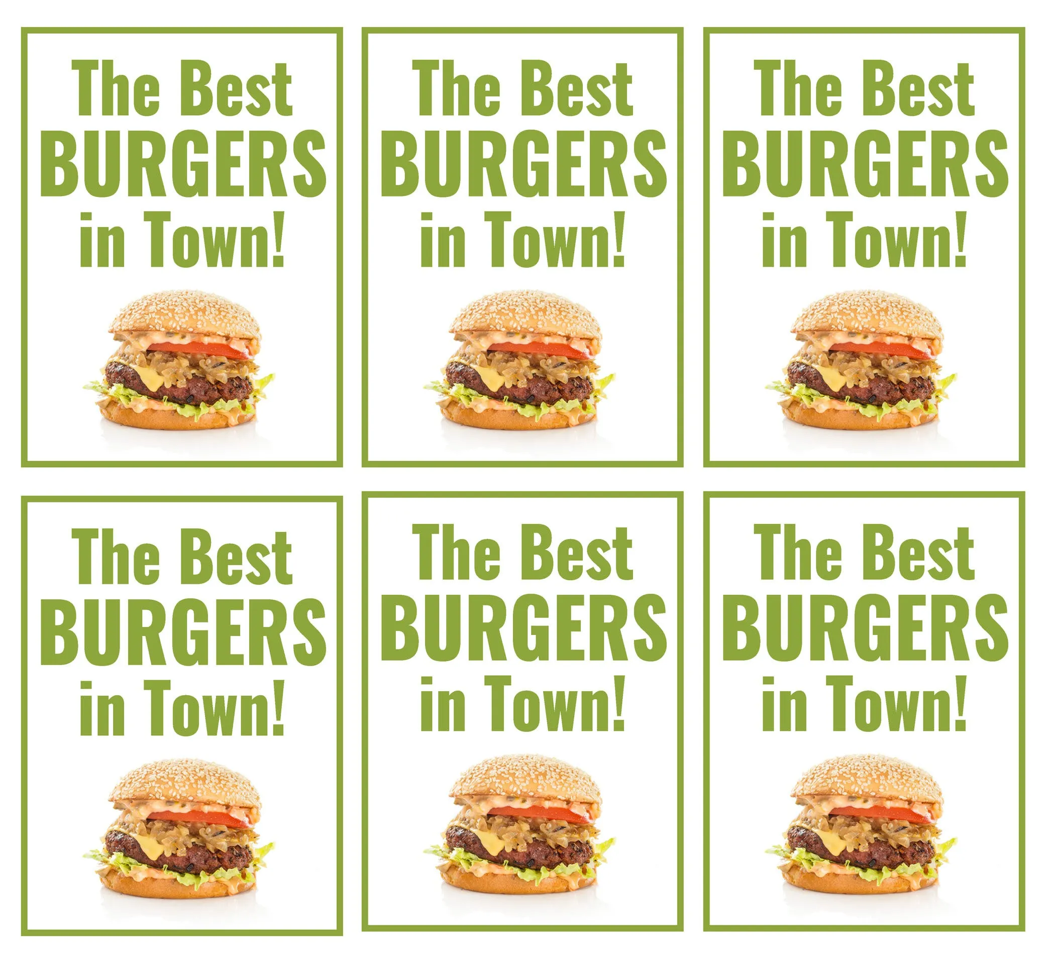 The Best Burgers in Town! Store Window Display Paper Signs; 18w x 24h - 6 Pack