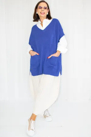 Tuscana Knitted Sleeveless Tabard in Royal Blue