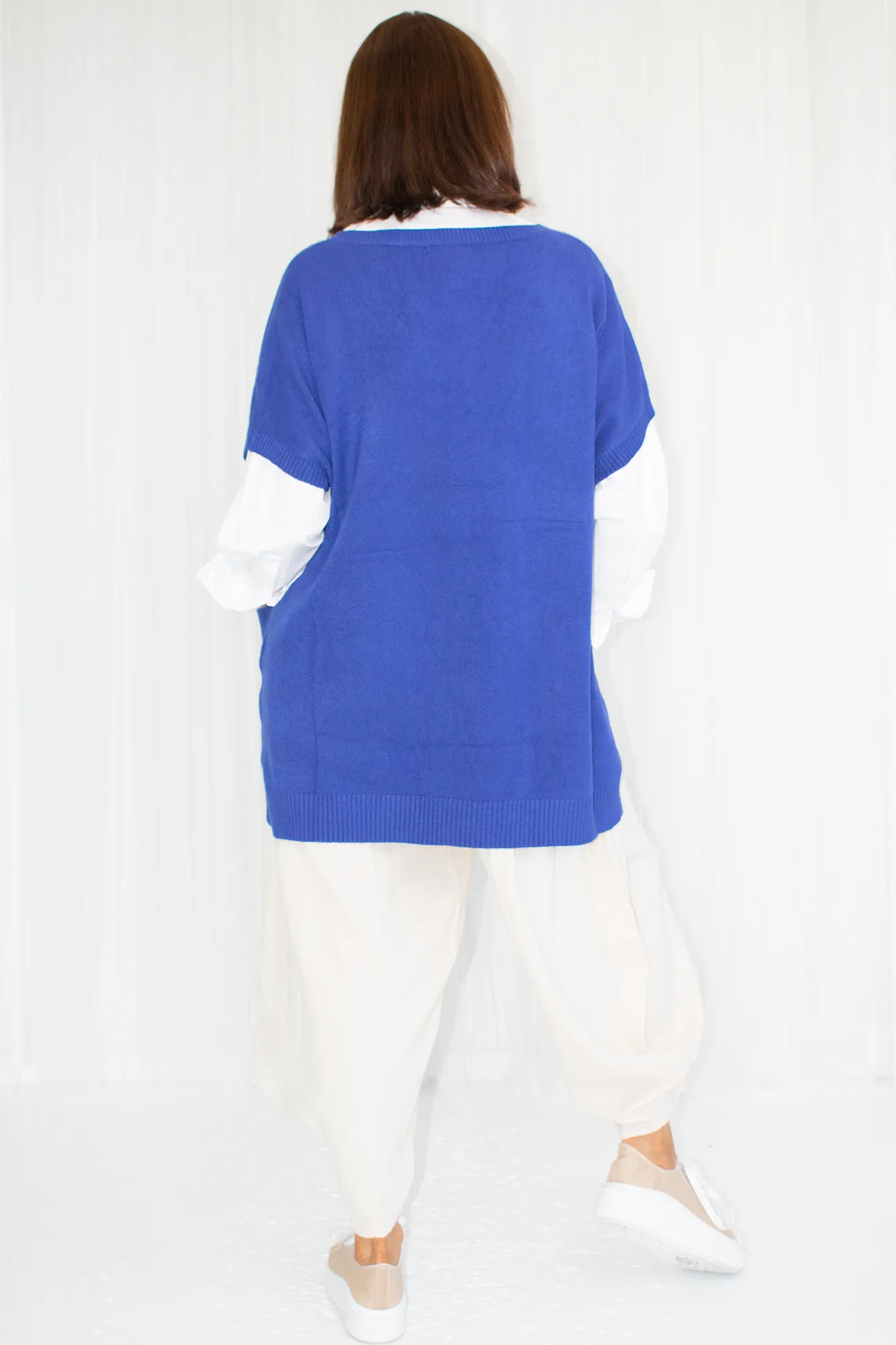 Tuscana Knitted Sleeveless Tabard in Royal Blue