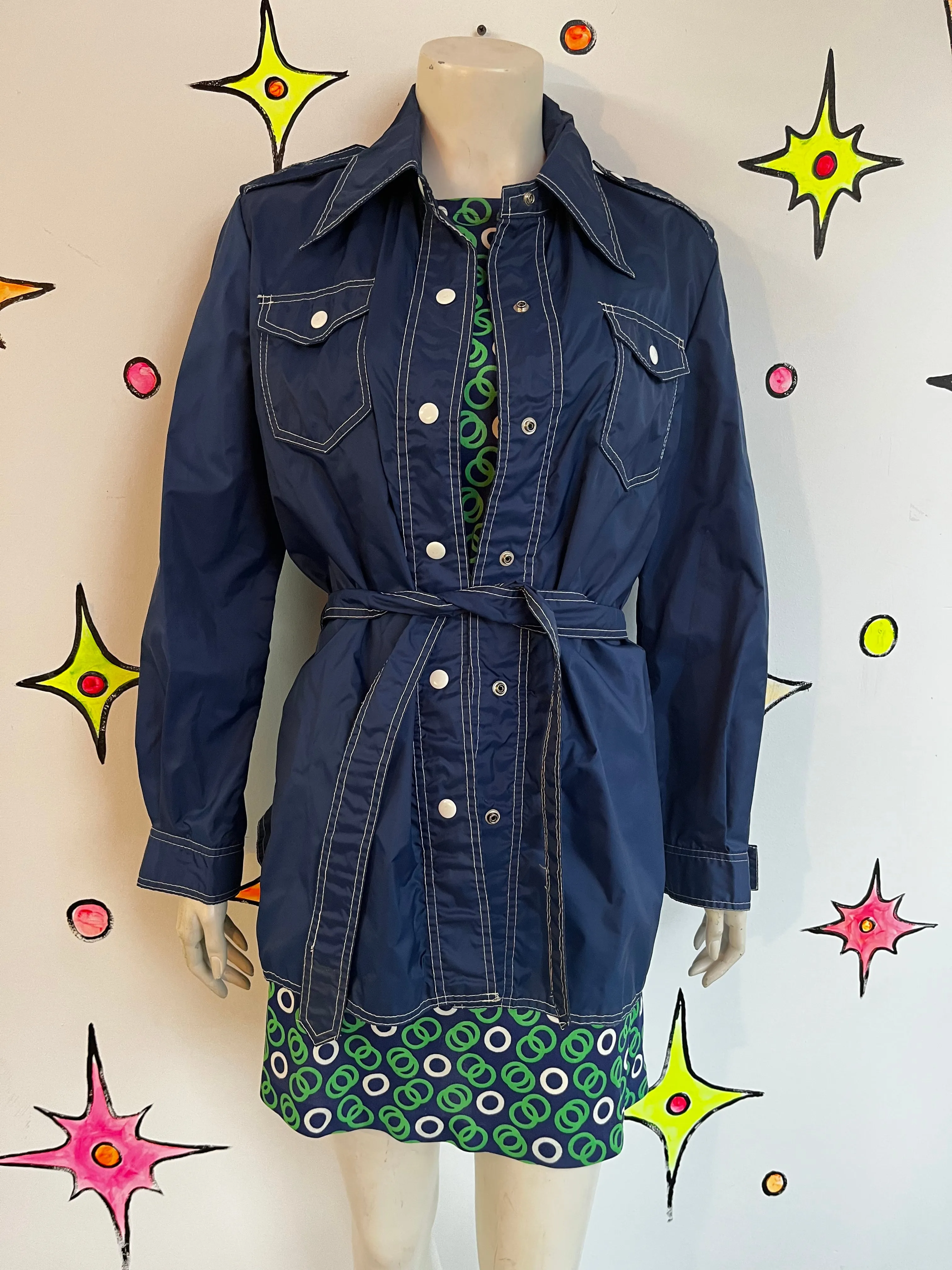 Vintage 60s 70s | MOD Navy Nylon Windbreaker Jacket | Size L