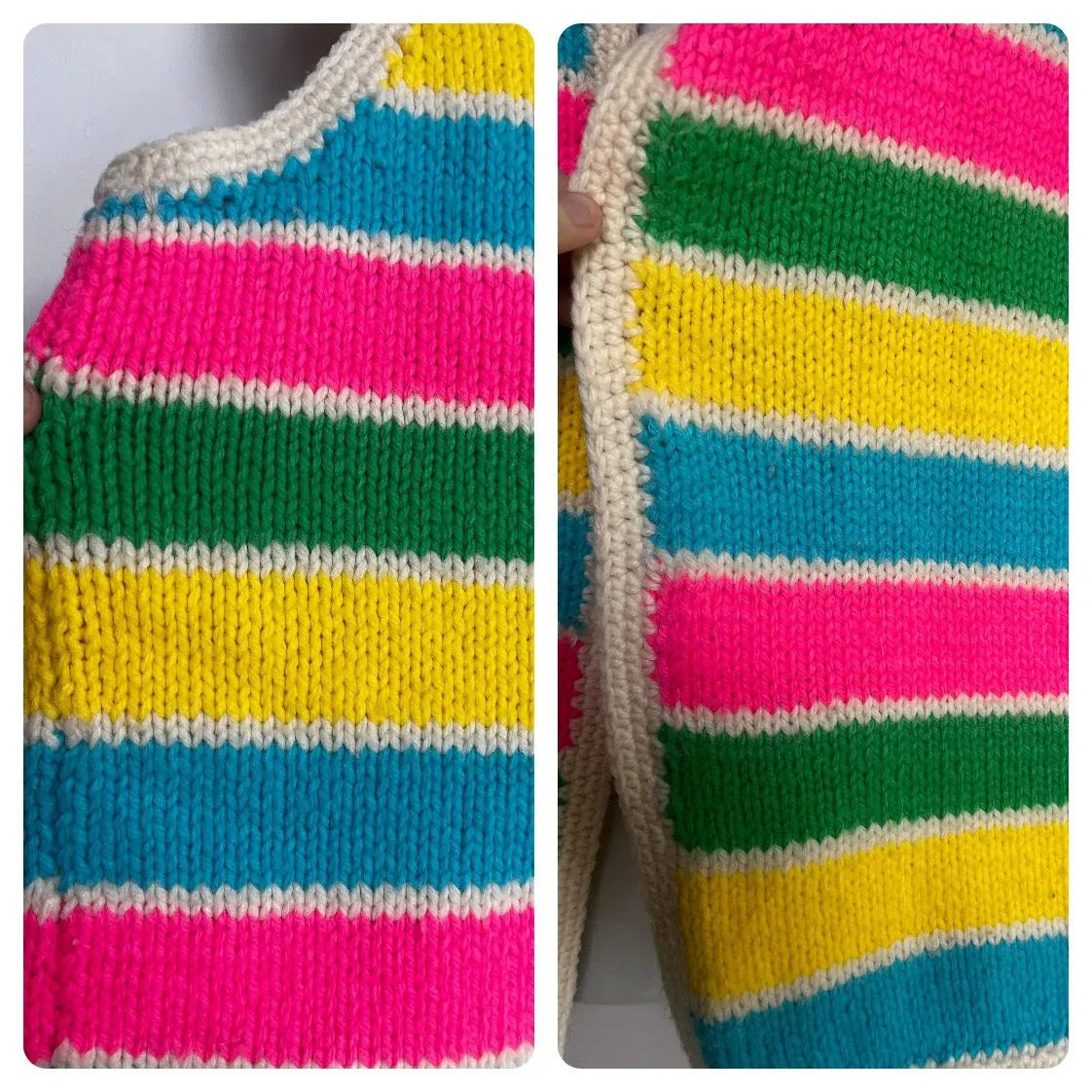 Vintage 60s | Fun Hand Knit Rainbow Stripe Sweater Oversized Clown Vest