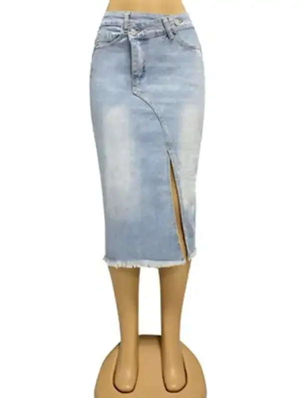 Women’s button slit high waist denim skirt