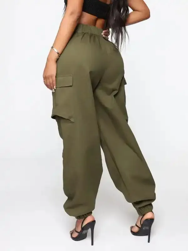 Women’s Casual Multi Pocket Button Fly Straight Cargo Trousers