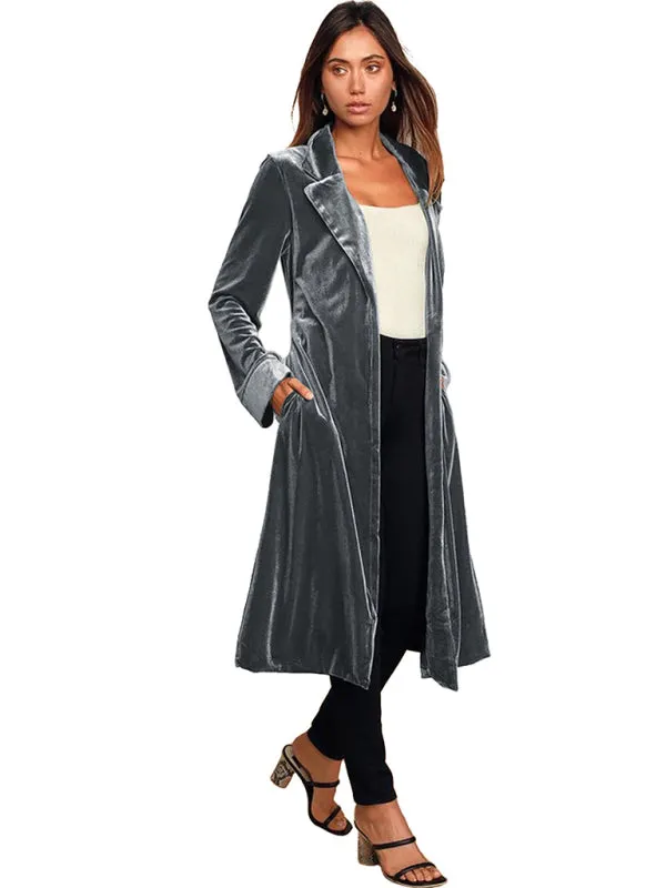 Women's gold velvet casual long lapel blazer