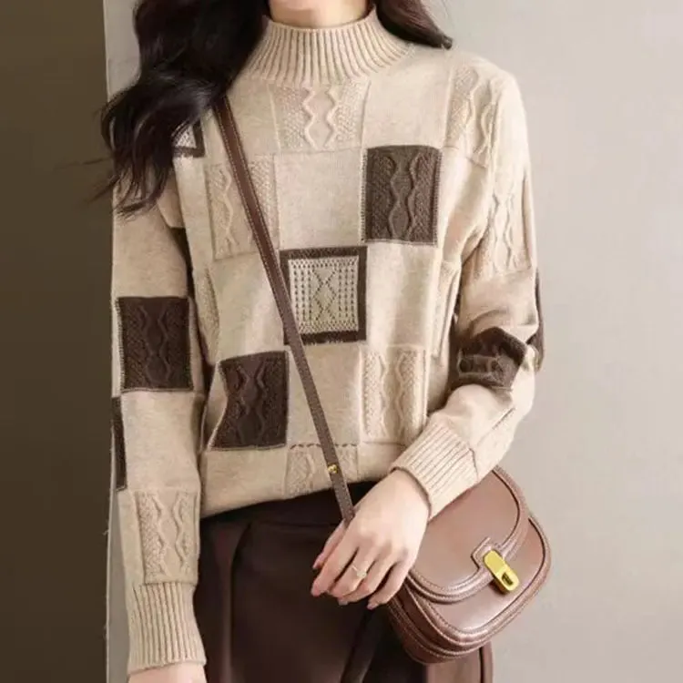 Women's High-grade Color Matching Plaid Sweater