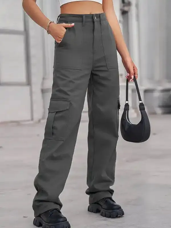 Women’s Solid Color Cotton Twill Cargo Pants