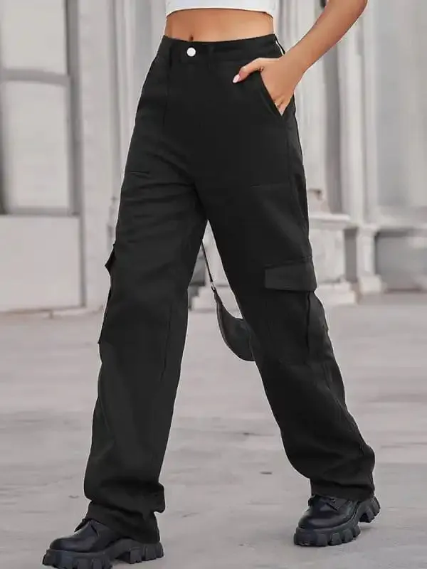 Women’s Solid Color Cotton Twill Cargo Pants