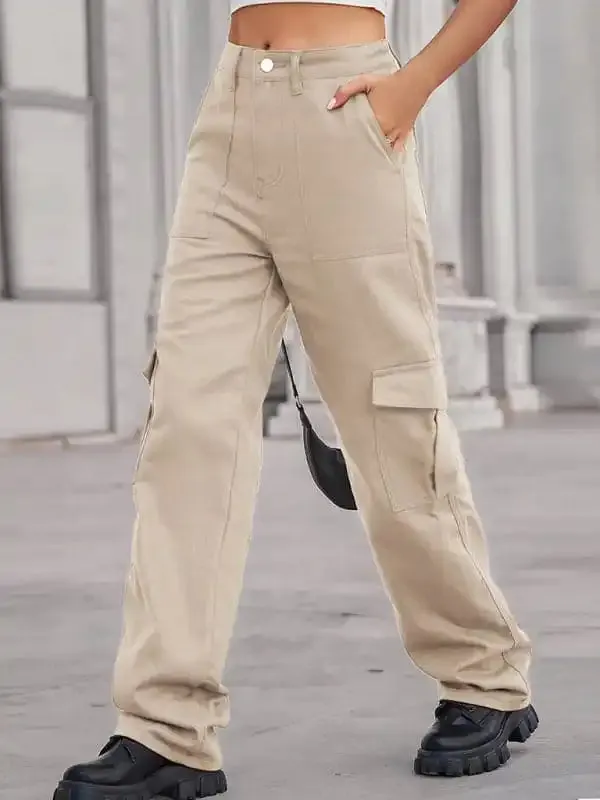 Women’s Solid Color Cotton Twill Cargo Pants