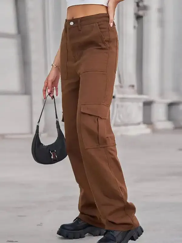 Women’s Solid Color Cotton Twill Cargo Pants