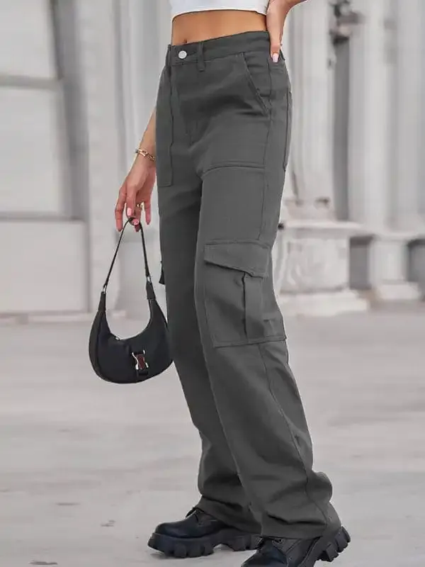 Women’s Solid Color Cotton Twill Cargo Pants