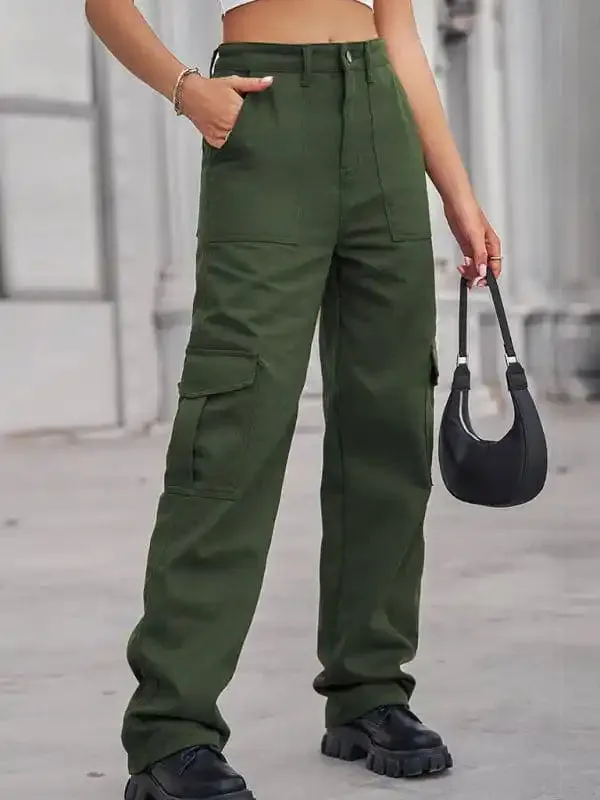 Women’s Solid Color Cotton Twill Cargo Pants